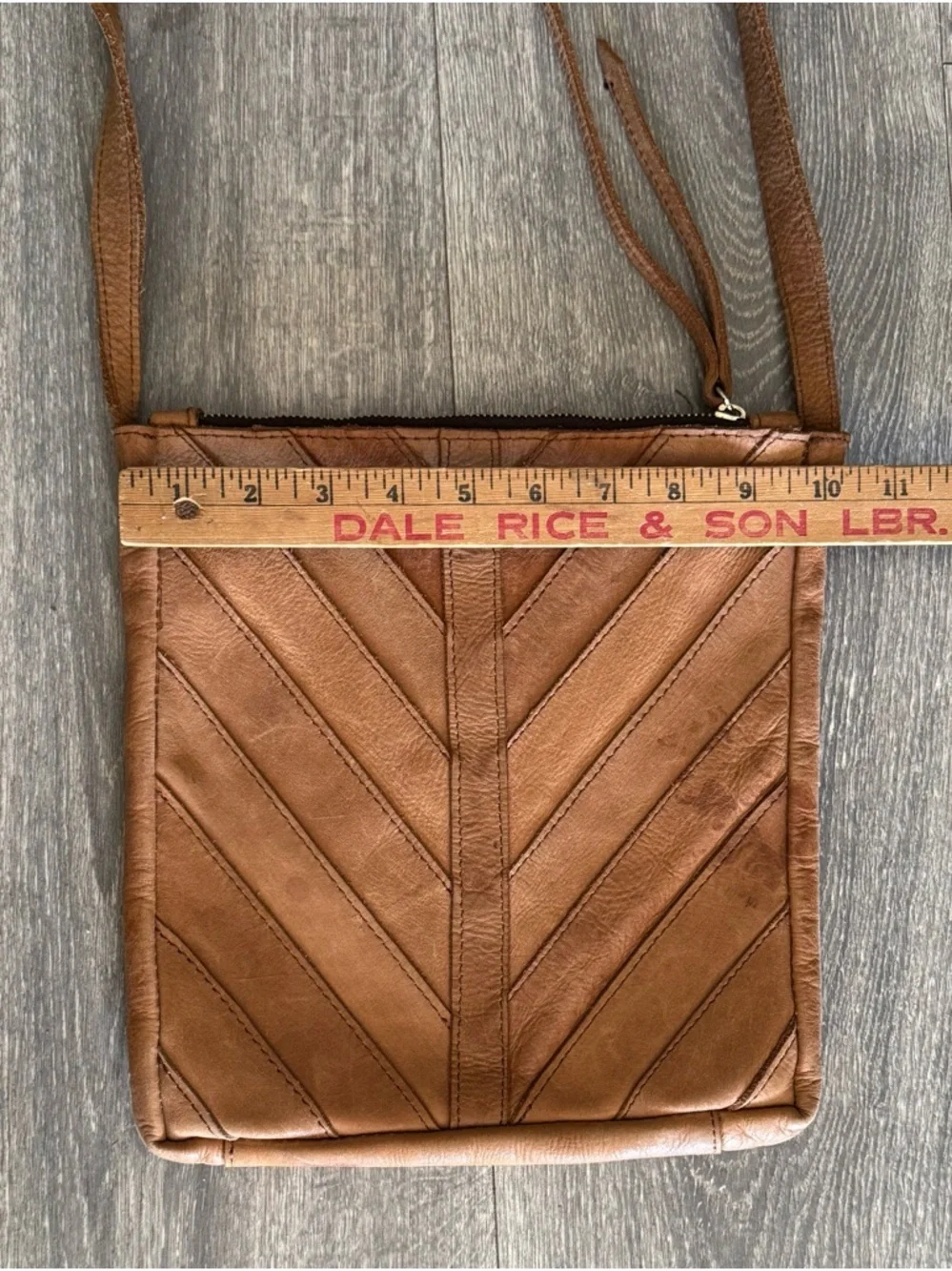 Handmade Genuine Leather Camel Chevron Crossbody Bag Purse Boho Western Festival - Picture 10 of 12